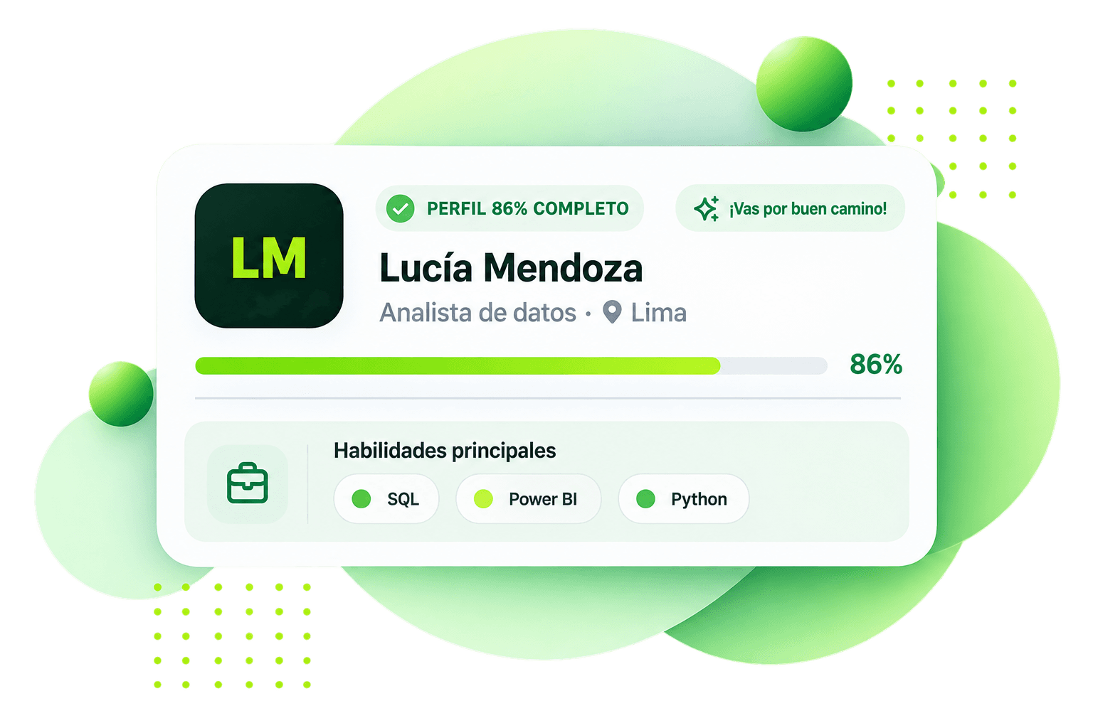 Vista ilustrativa de un perfil profesional completo